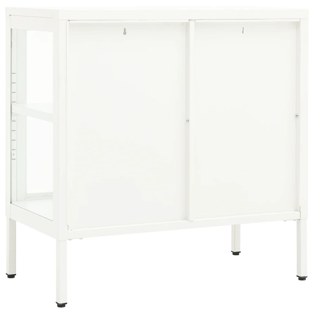 Dressoir 70X35X70 Cm Staal En Glas Wit