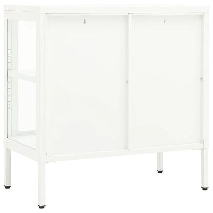 Dressoir 70X35X70 Cm Staal En Glas Wit