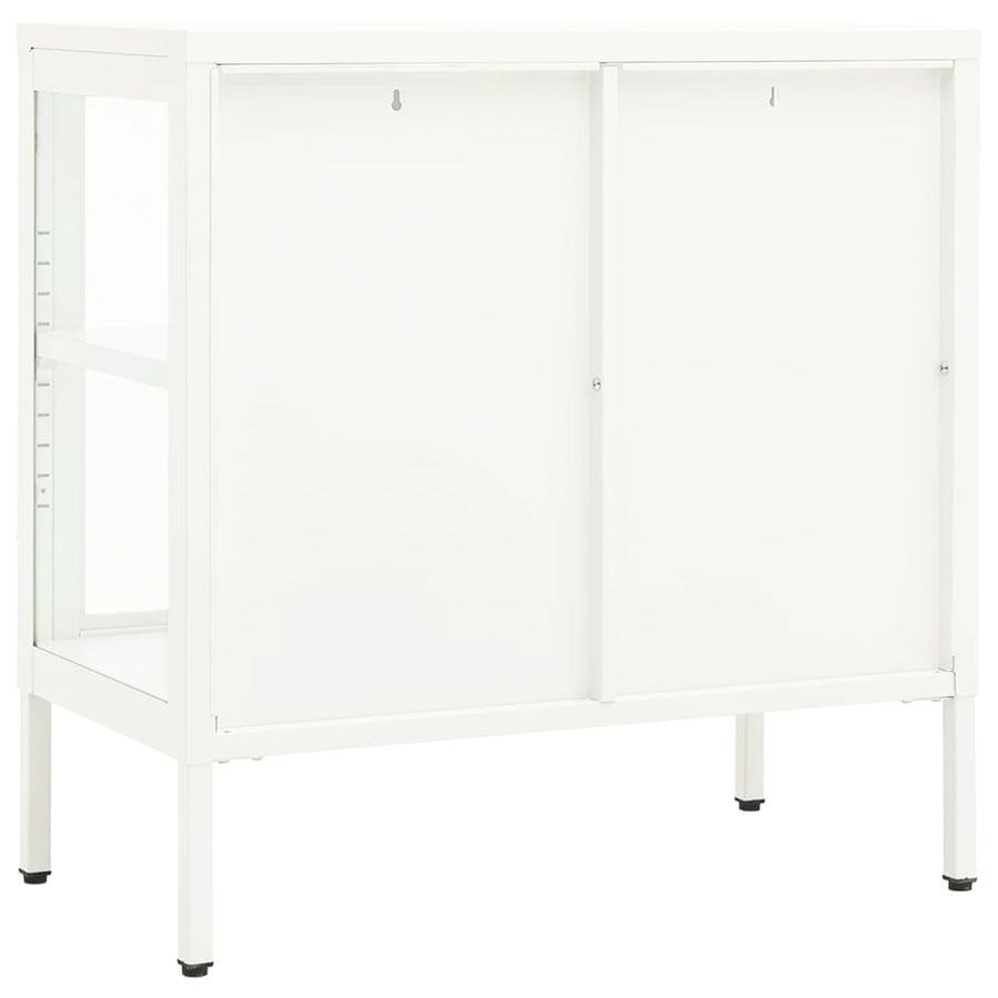 Dressoir 70X35X70 Cm Staal En Glas Wit