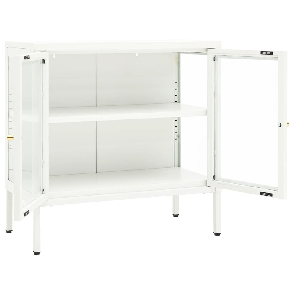 Dressoir 70X35X70 Cm Staal En Glas Wit
