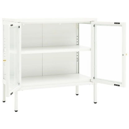 Dressoir 70X35X70 Cm Staal En Glas Wit