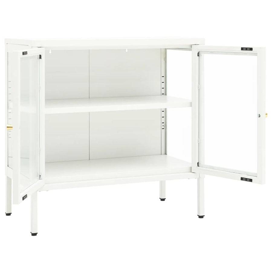 Dressoir 70X35X70 Cm Staal En Glas Wit