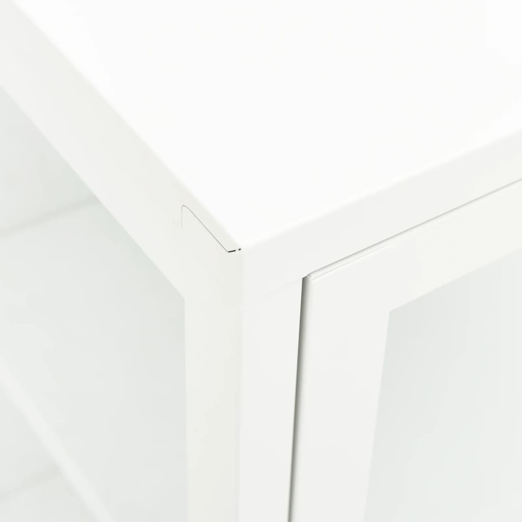 Dressoir 70X35X70 Cm Staal En Glas Wit