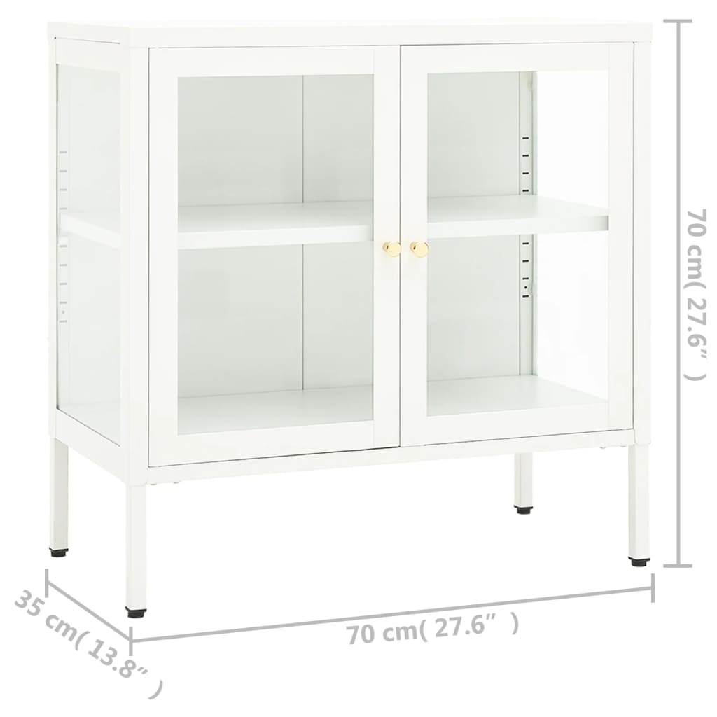 Dressoir 70X35X70 Cm Staal En Glas Wit