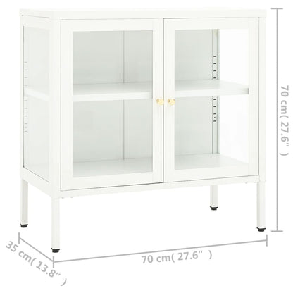 Dressoir 70X35X70 Cm Staal En Glas Wit