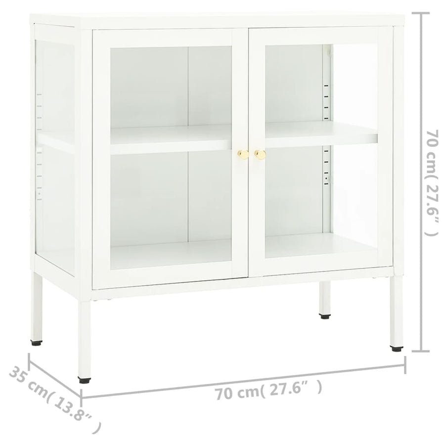 Dressoir 70X35X70 Cm Staal En Glas Wit