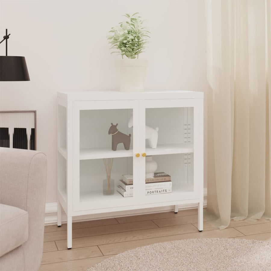 Dressoir 70X35X70 Cm Staal En Glas Wit