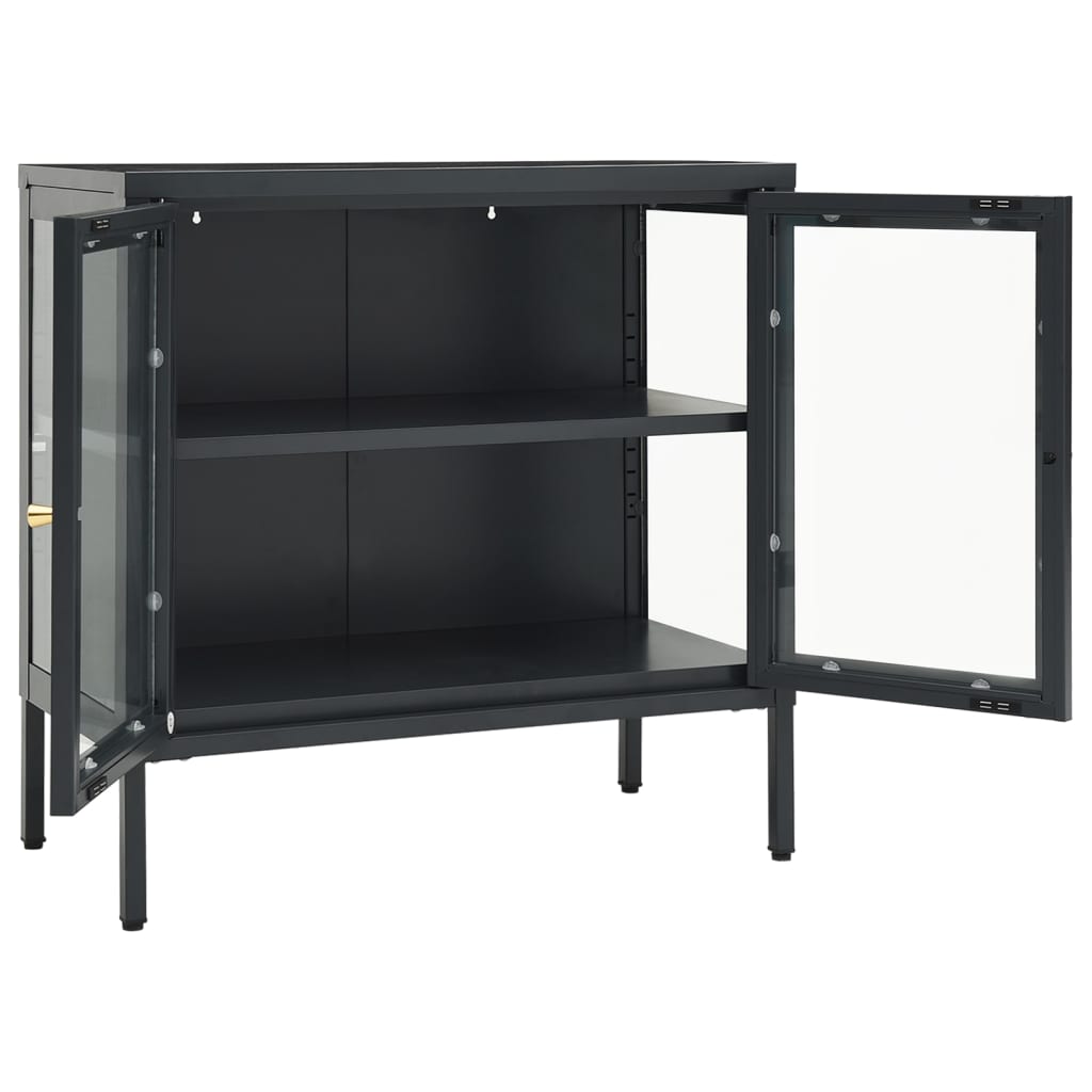 Dressoir 70X35X70 Cm Staal En Glas Kleurig Antraciet
