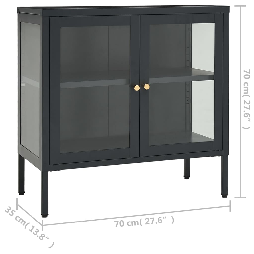 Dressoir 70X35X70 Cm Staal En Glas Kleurig Antraciet