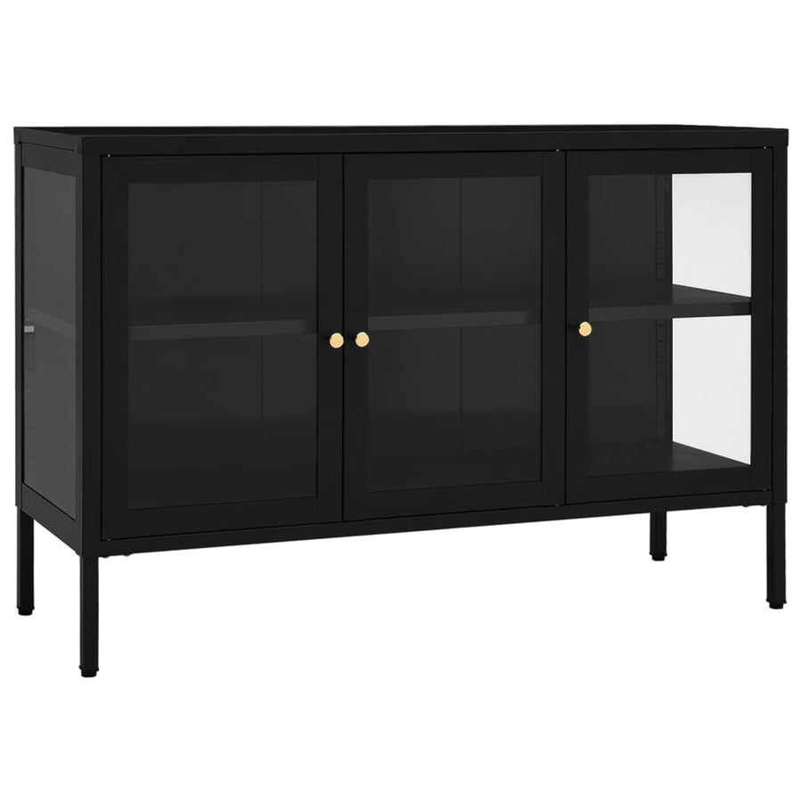 Dressoir 05X35X70 Cm Staal En Glas Zwart