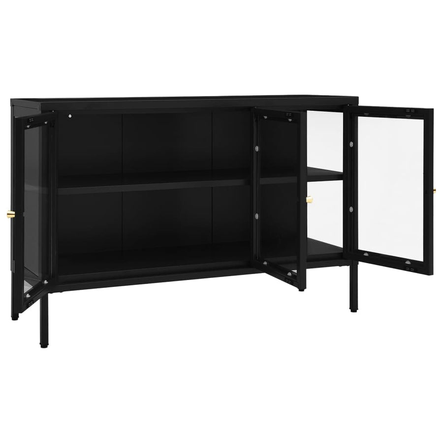 Dressoir 05X35X70 Cm Staal En Glas Zwart