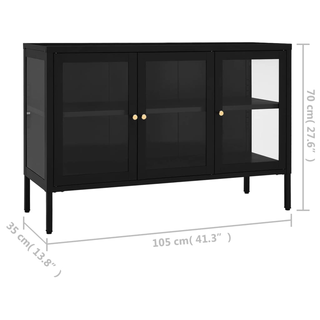 Dressoir 05X35X70 Cm Staal En Glas Zwart
