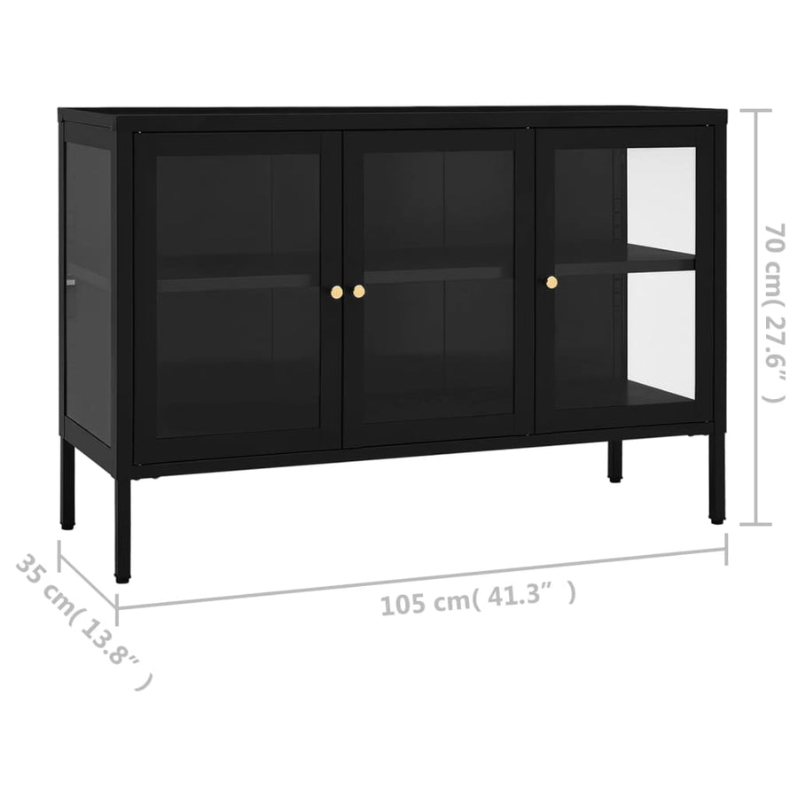 Dressoir 05X35X70 Cm Staal En Glas Zwart