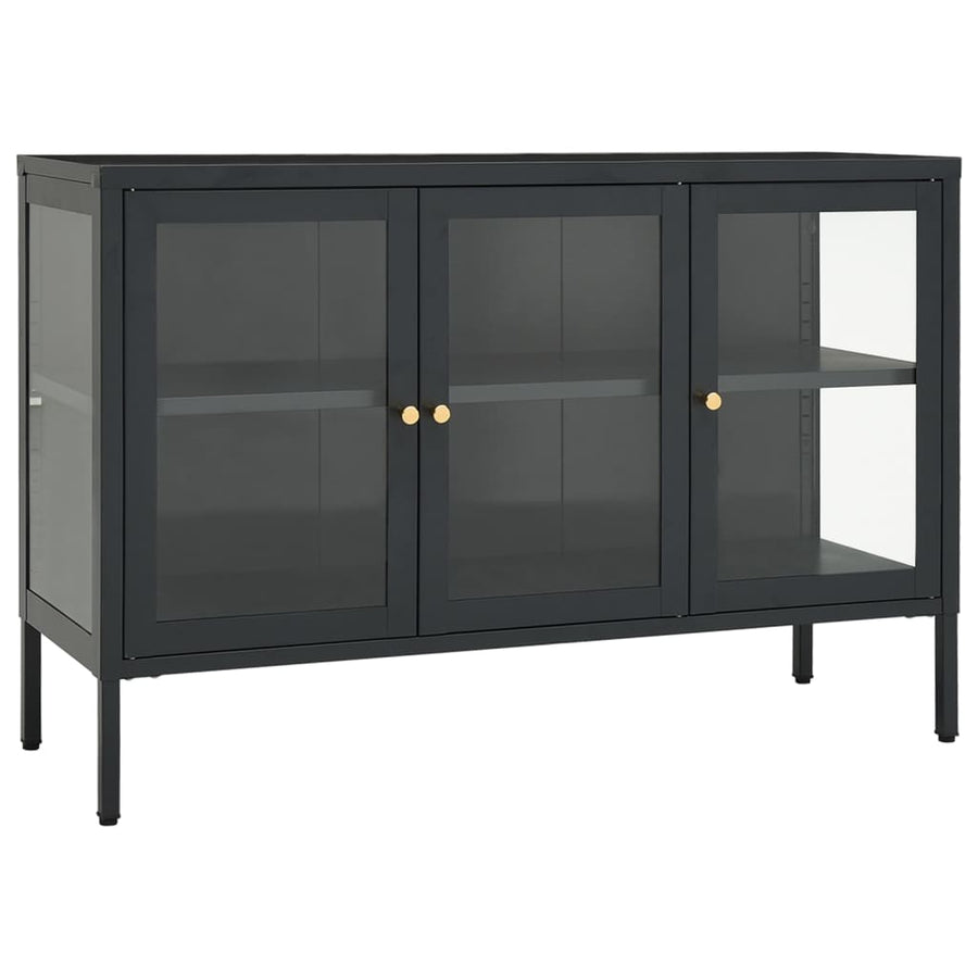 Dressoir 05X35X70 Cm Staal En Glas Kleurig Antraciet