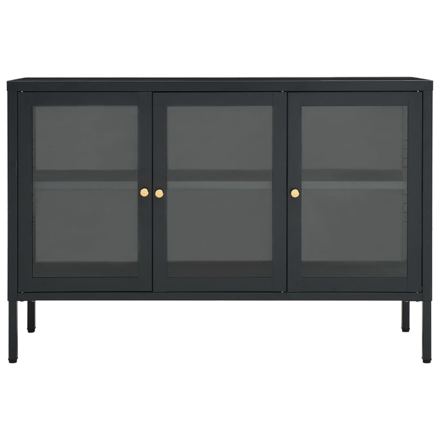 Dressoir 05X35X70 Cm Staal En Glas Kleurig Antraciet