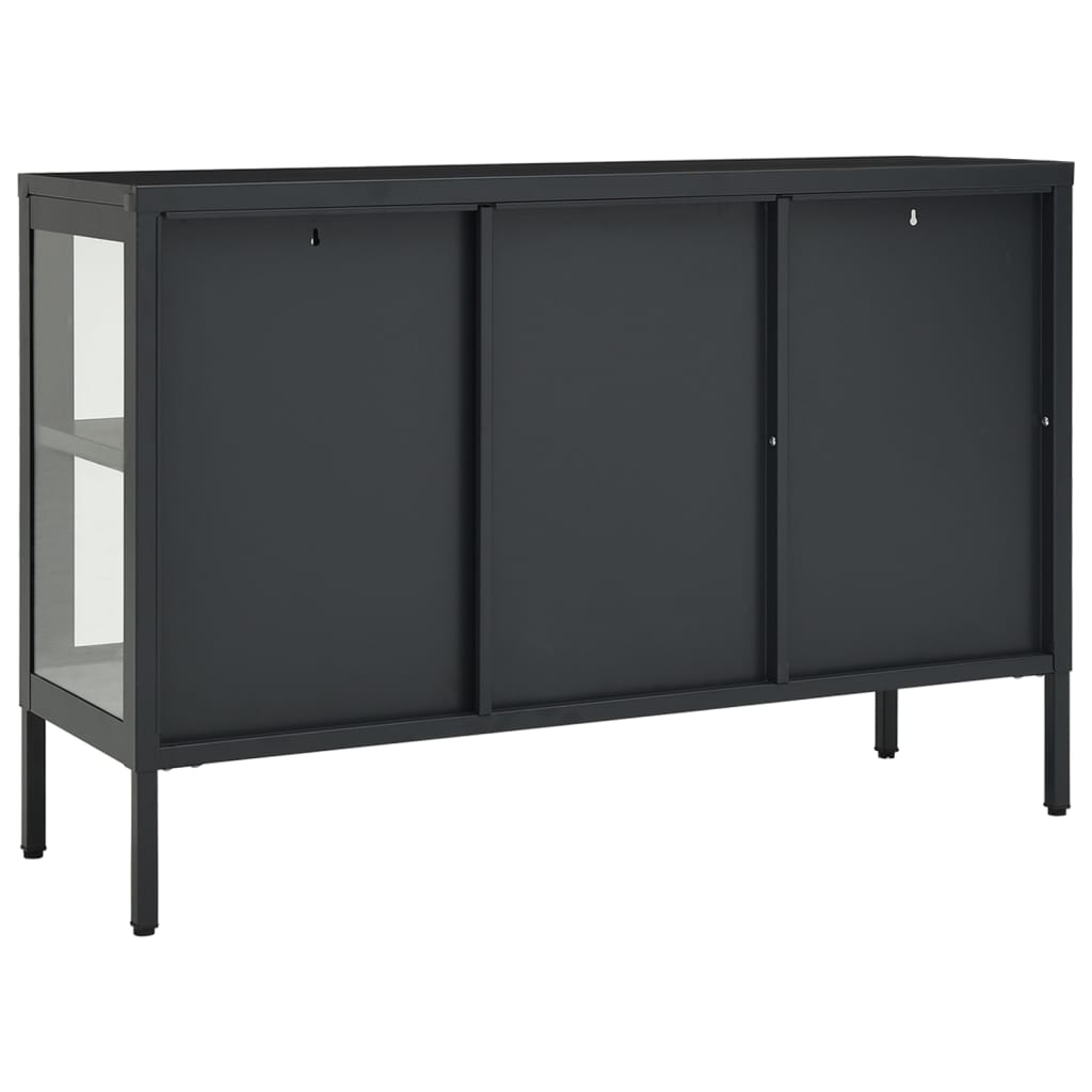Dressoir 05X35X70 Cm Staal En Glas Kleurig Antraciet