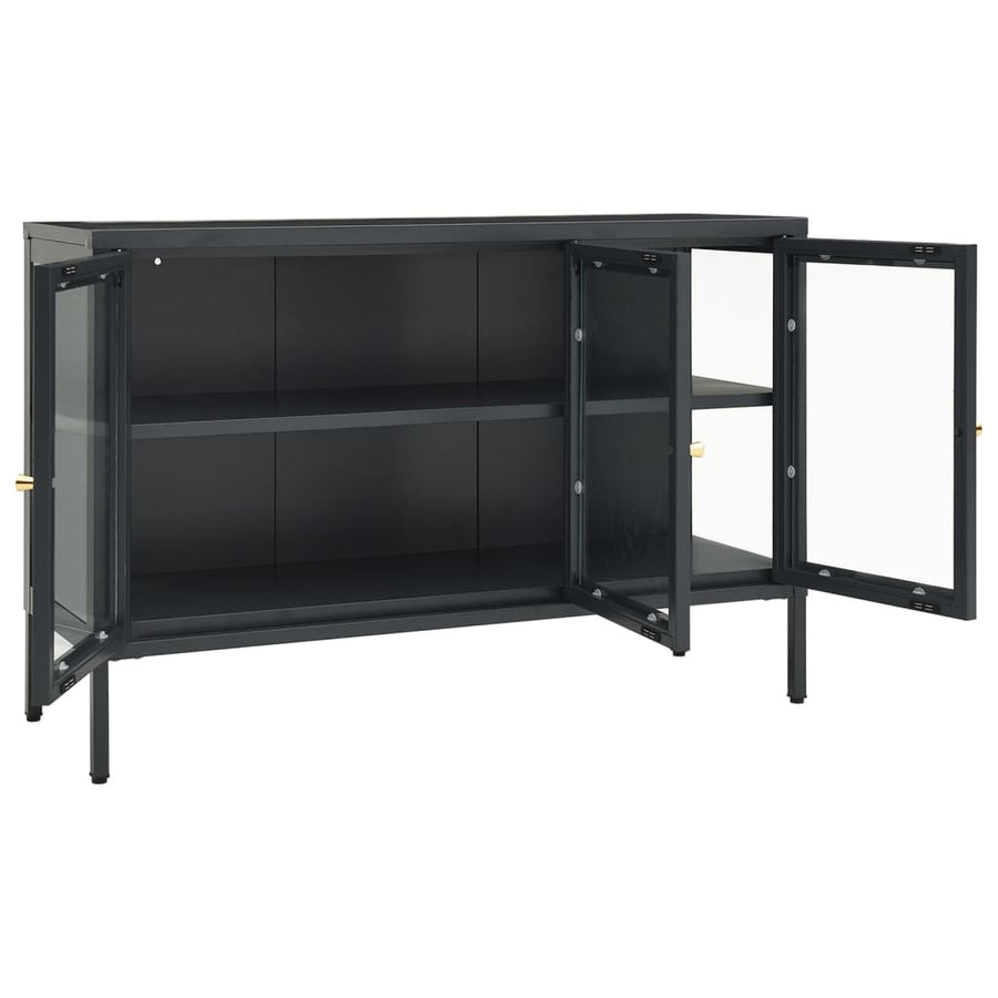 Dressoir 05X35X70 Cm Staal En Glas Kleurig Antraciet