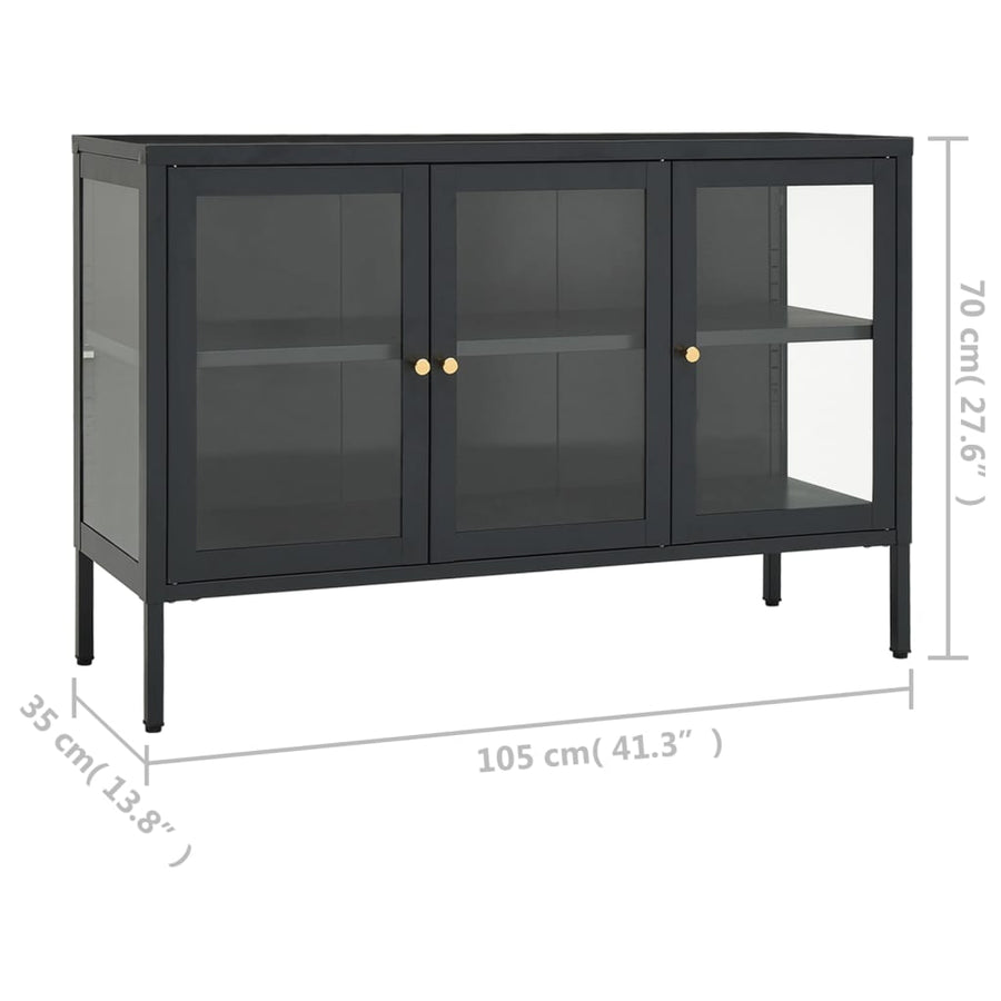 Dressoir 05X35X70 Cm Staal En Glas Kleurig Antraciet
