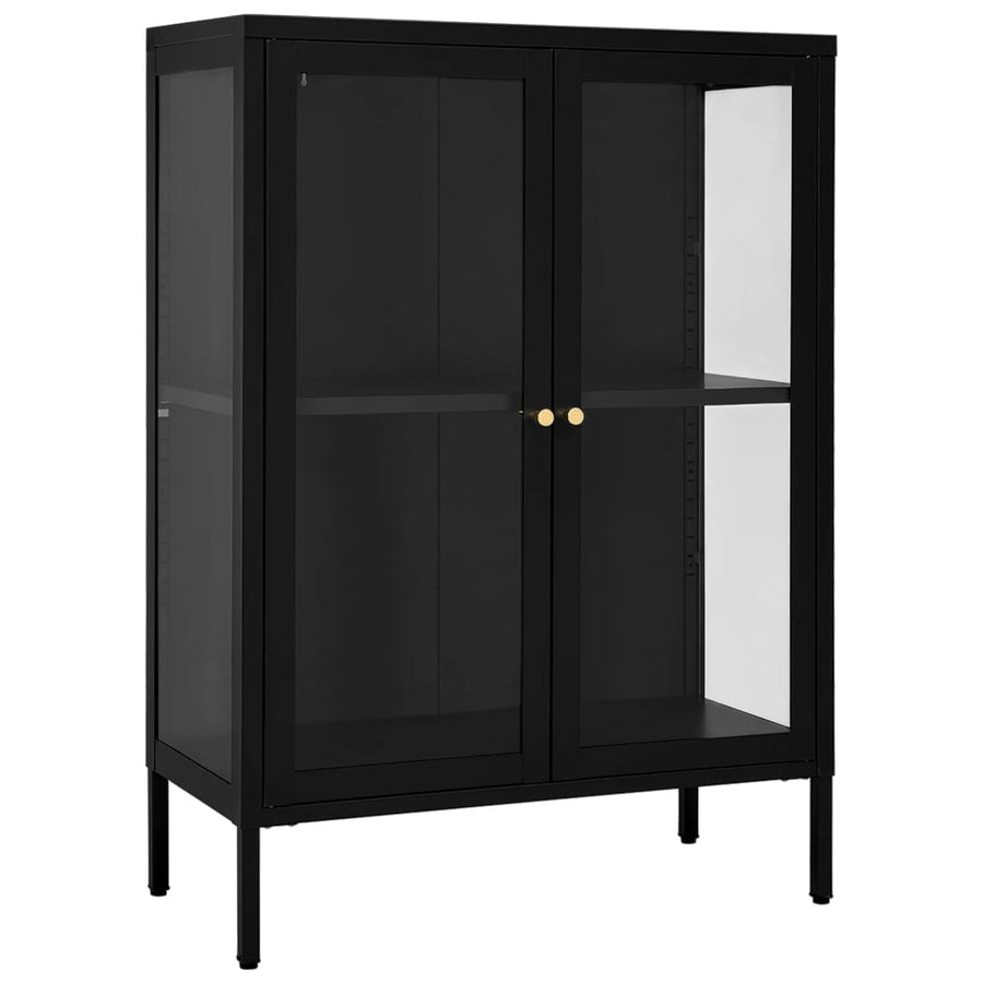 Dressoir 75X35X05 Cm Staal En Glas Zwart