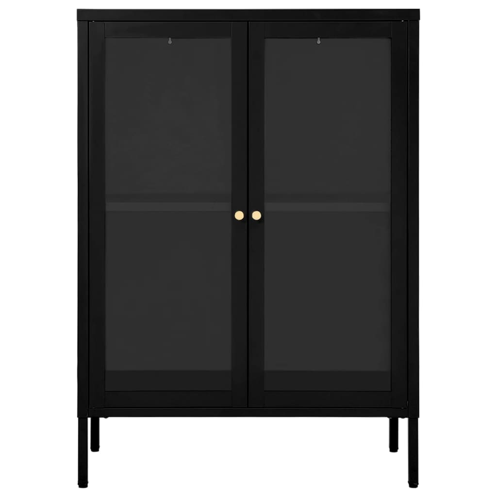 Dressoir 75X35X05 Cm Staal En Glas Zwart
