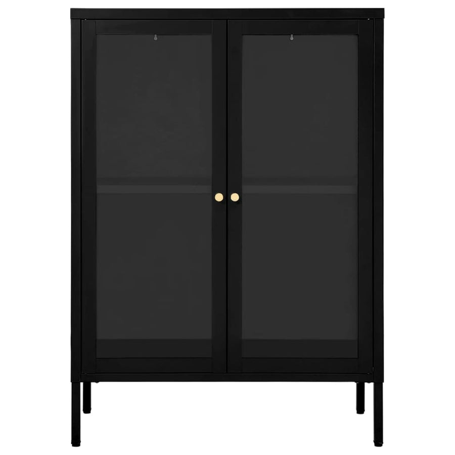 Dressoir 75X35X05 Cm Staal En Glas Zwart