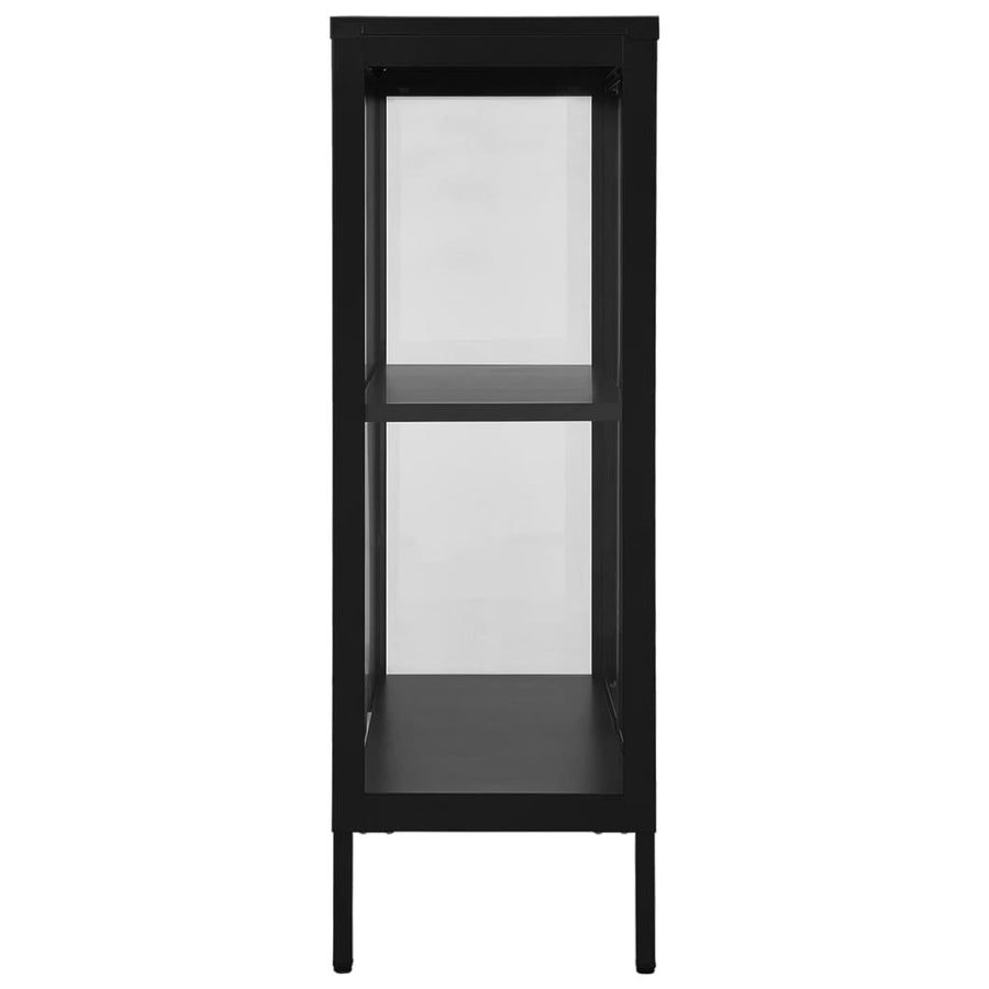 Dressoir 75X35X05 Cm Staal En Glas Zwart