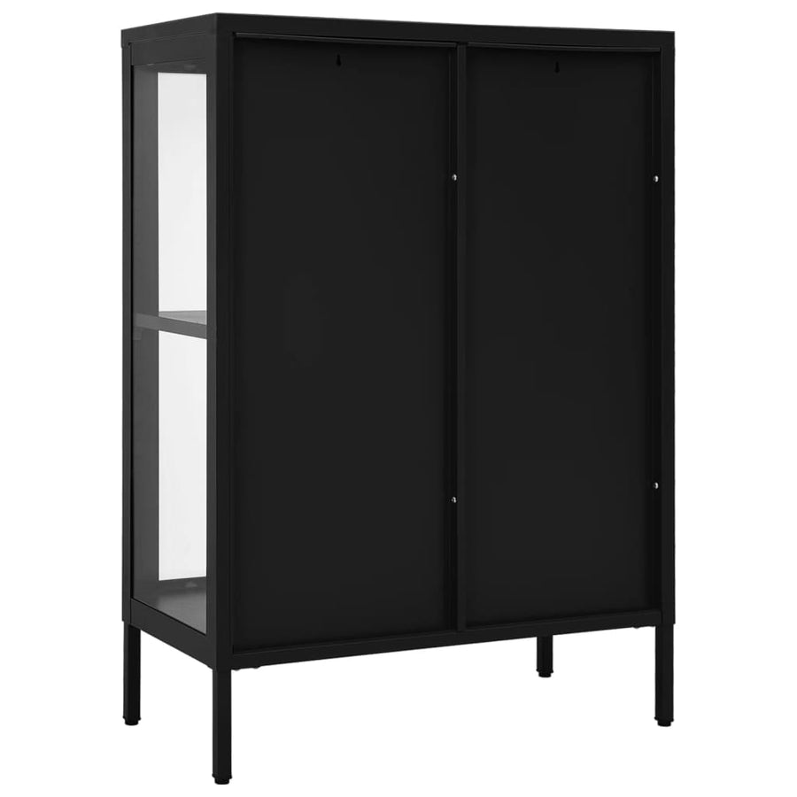 Dressoir 75X35X05 Cm Staal En Glas Zwart