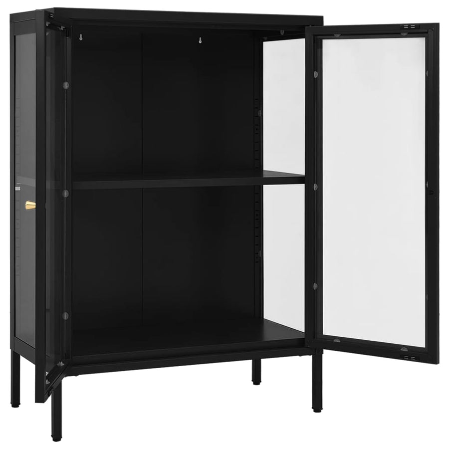 Dressoir 75X35X05 Cm Staal En Glas Zwart