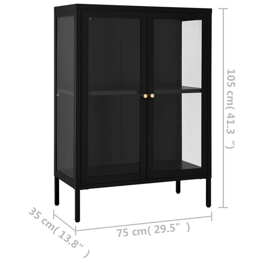 Dressoir 75X35X05 Cm Staal En Glas Zwart