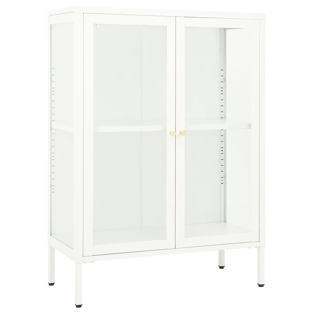 Dressoir 75X35X105 Cm Staal En Glas Wit