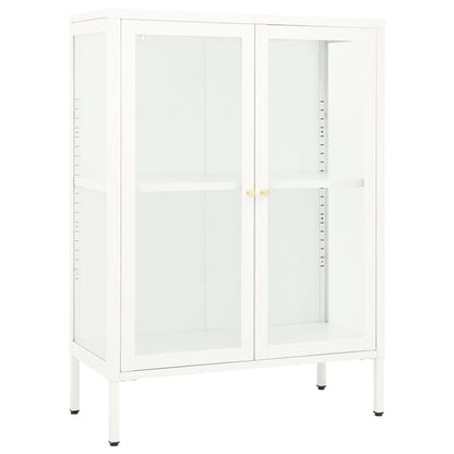 Dressoir 75X35X105 Cm Staal En Glas Wit