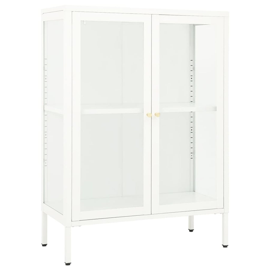 Dressoir 75X35X105 Cm Staal En Glas Wit