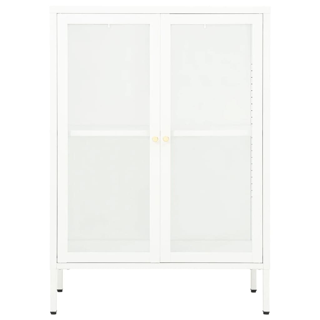 Dressoir 75X35X105 Cm Staal En Glas Wit