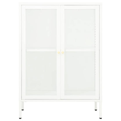 Dressoir 75X35X105 Cm Staal En Glas Wit