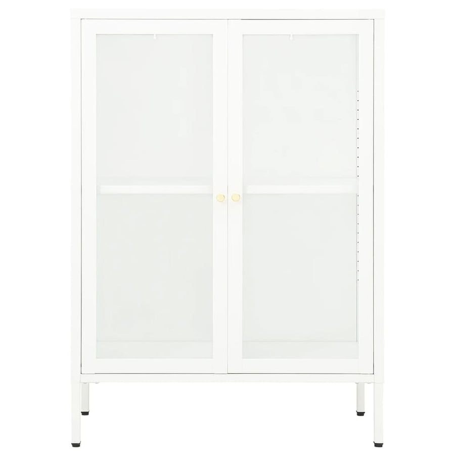 Dressoir 75X35X105 Cm Staal En Glas Wit