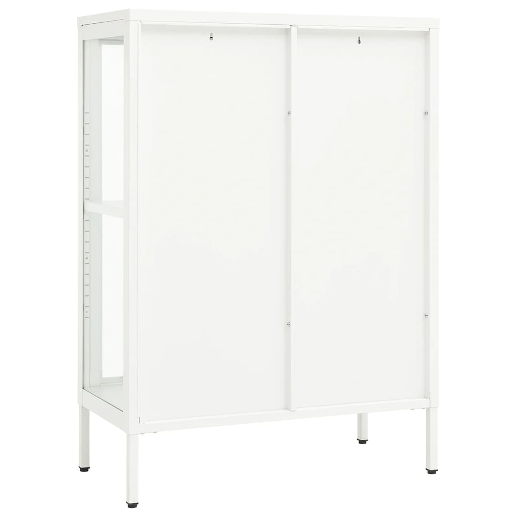 Dressoir 75X35X105 Cm Staal En Glas Wit