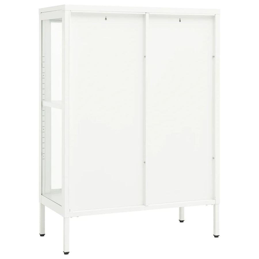 Dressoir 75X35X105 Cm Staal En Glas Wit