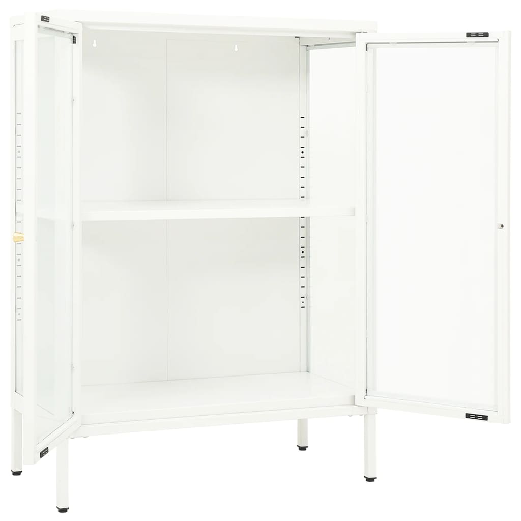 Dressoir 75X35X105 Cm Staal En Glas Wit