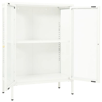 Dressoir 75X35X105 Cm Staal En Glas Wit