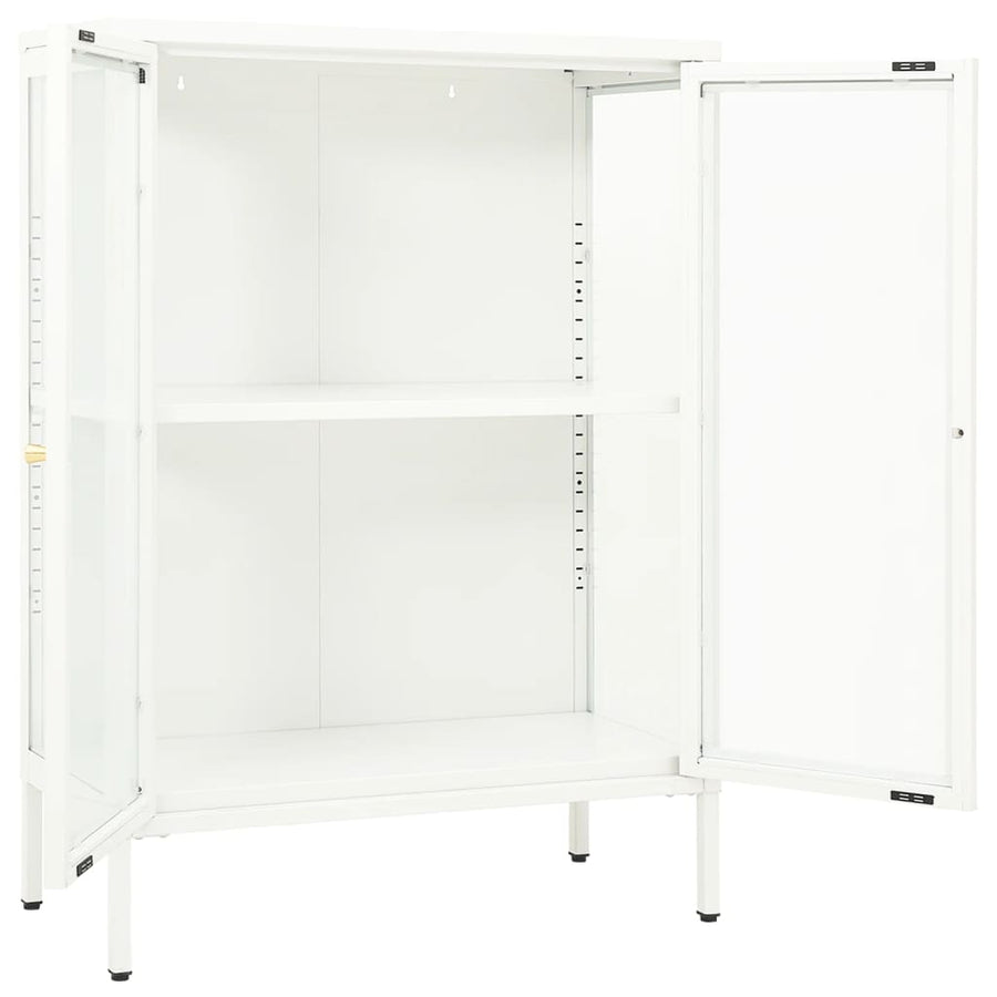 Dressoir 75X35X105 Cm Staal En Glas Wit
