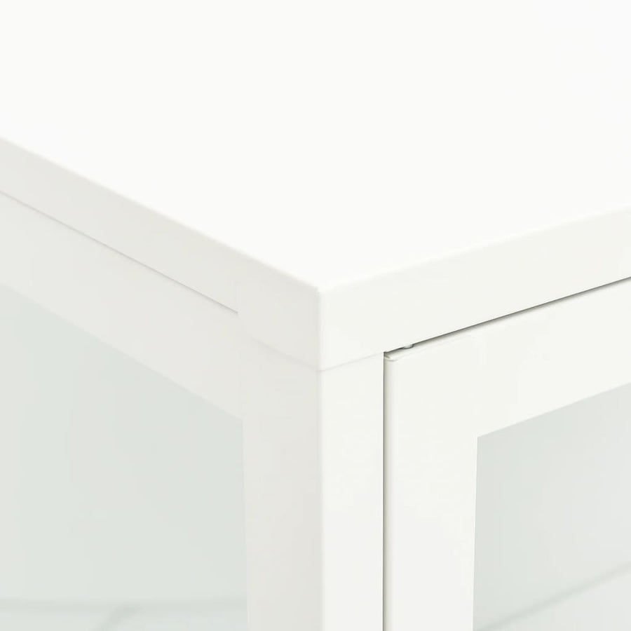 Dressoir 75X35X105 Cm Staal En Glas Wit