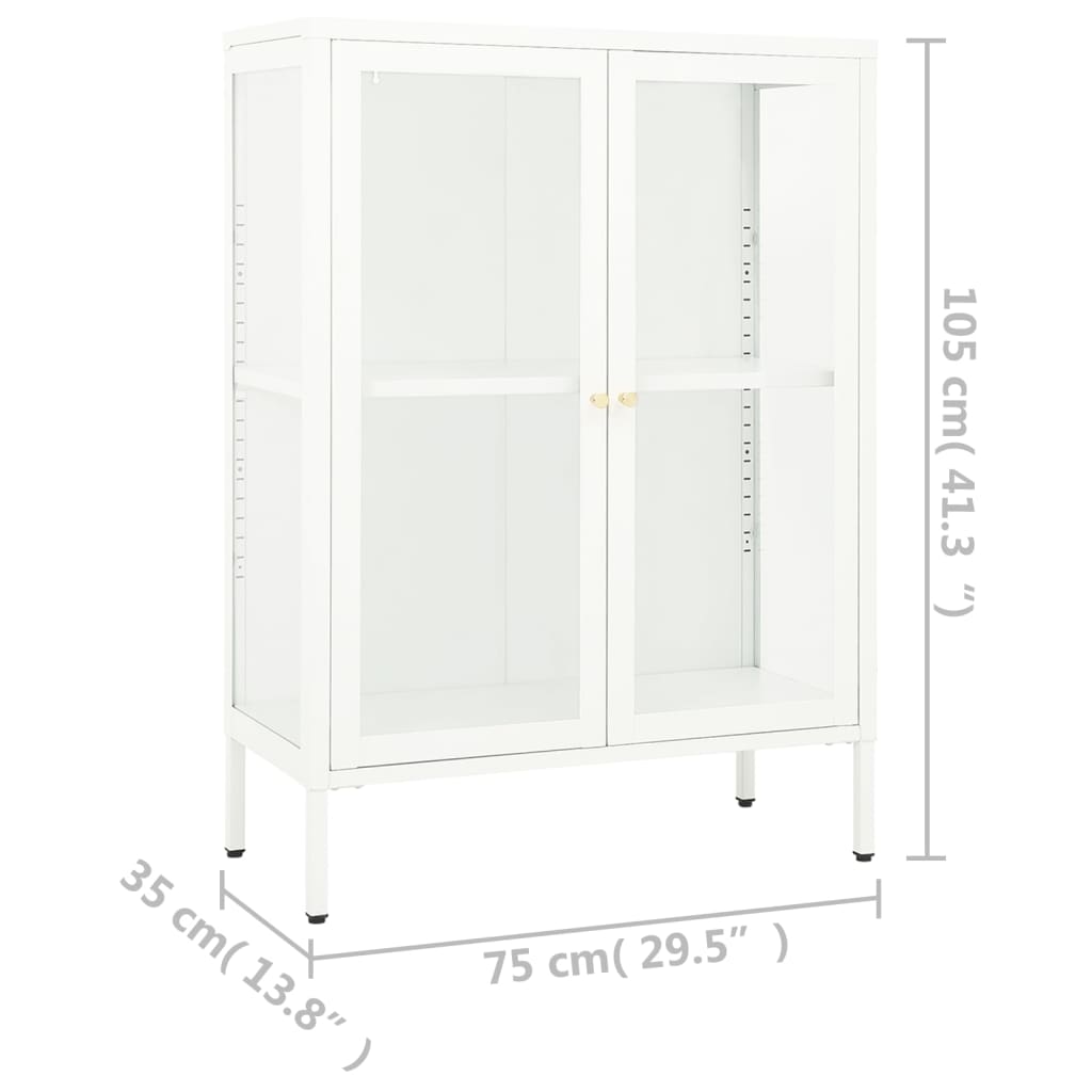 Dressoir 75X35X105 Cm Staal En Glas Wit