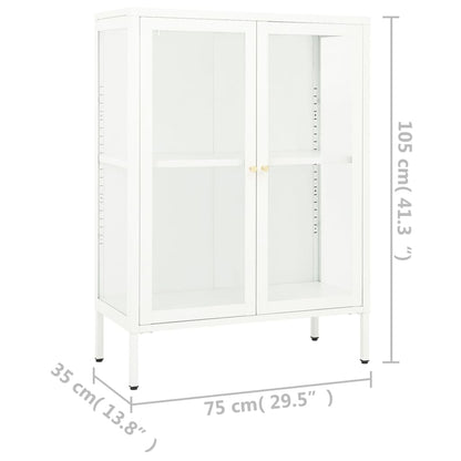 Dressoir 75X35X105 Cm Staal En Glas Wit