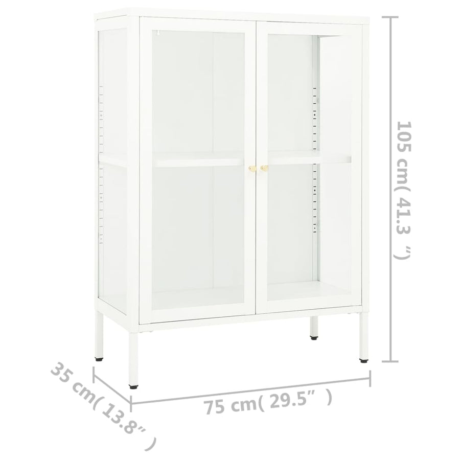 Dressoir 75X35X105 Cm Staal En Glas Wit