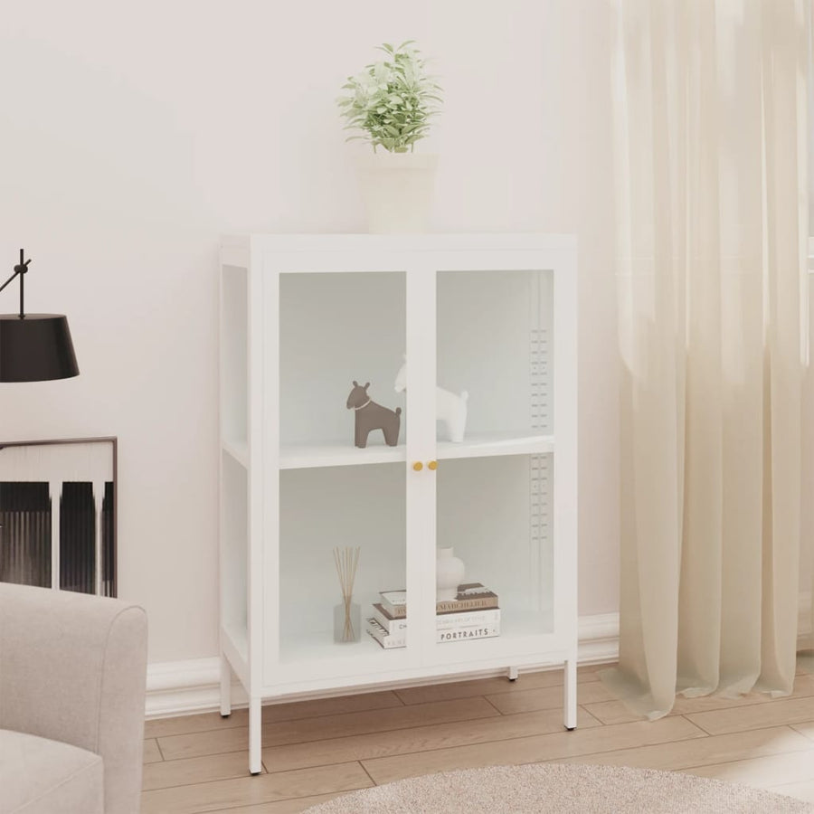 Dressoir 75X35X105 Cm Staal En Glas Wit