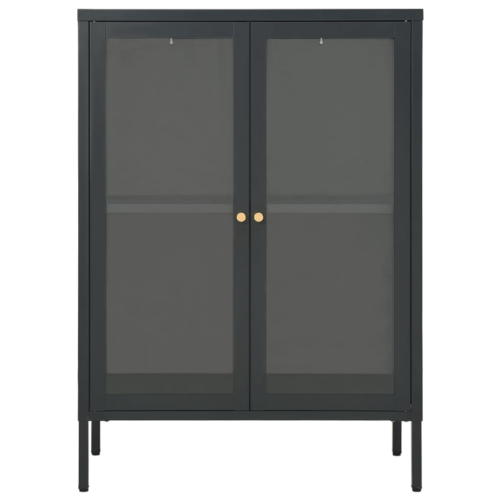 Dressoir 75X35X05 Cm Staal En Glas Kleurig Antraciet