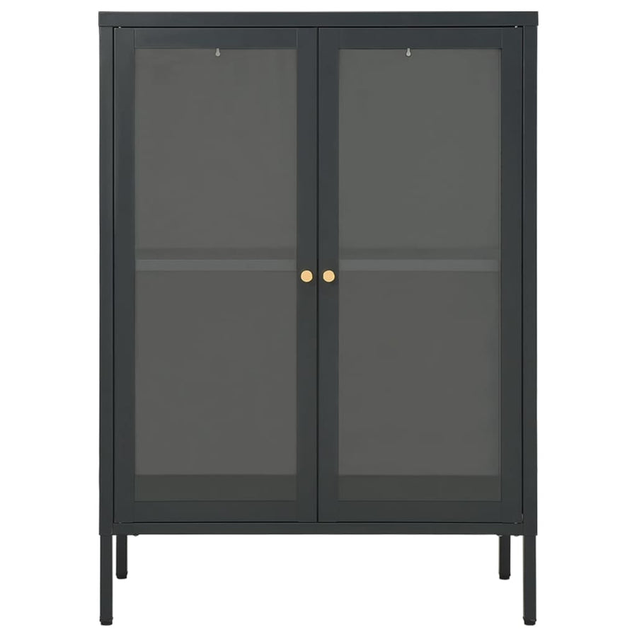 Dressoir 75X35X05 Cm Staal En Glas Kleurig Antraciet