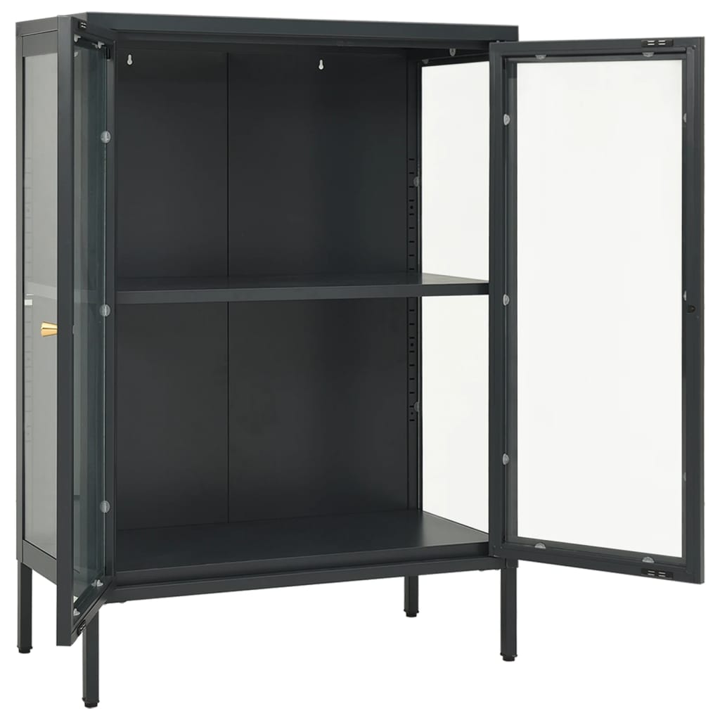 Dressoir 75X35X05 Cm Staal En Glas Kleurig Antraciet