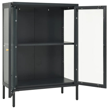 Dressoir 75X35X05 Cm Staal En Glas Kleurig Antraciet