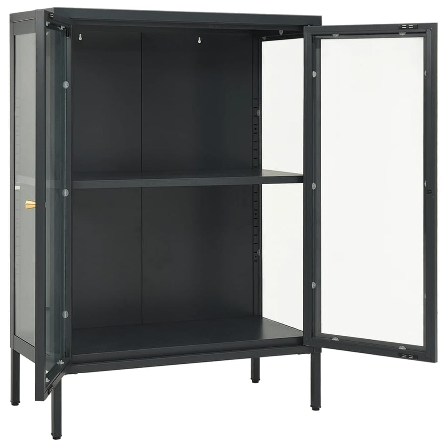 Dressoir 75X35X05 Cm Staal En Glas Kleurig Antraciet